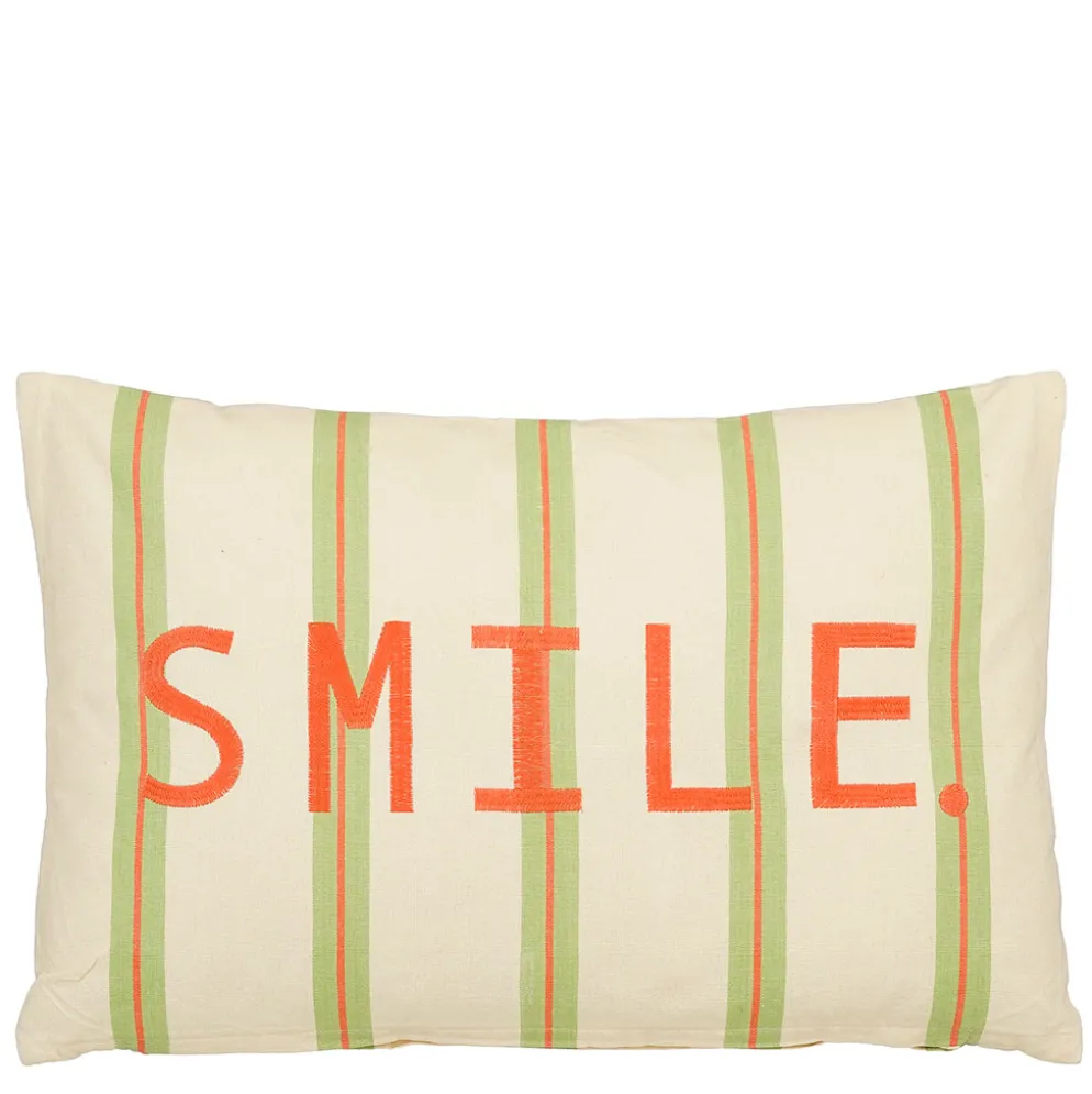 Coussin "Smile" en coton rayé vert et écru 55x35cm