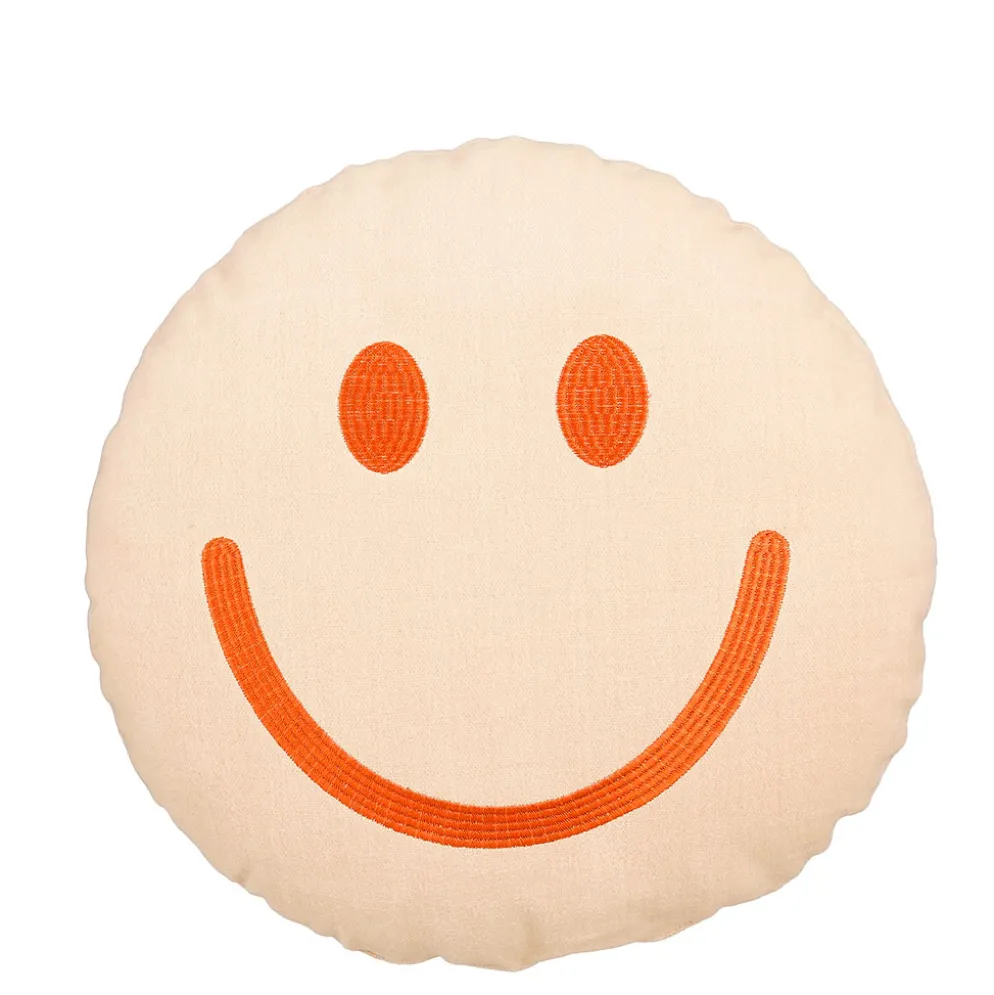 Coussin Smiley en coton pêche d45cm