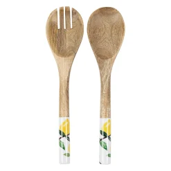 Couverts à salade en bois de manguier jaune et indigo - Medi