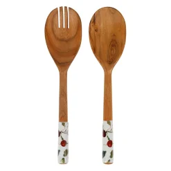 Couverts à salade en bois d'acacia rouge et vert - Ravanet
