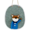 Déco murale renard en laine bleu 21x26cm