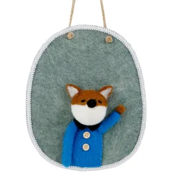 Déco murale renard en laine bleu 21x26cm