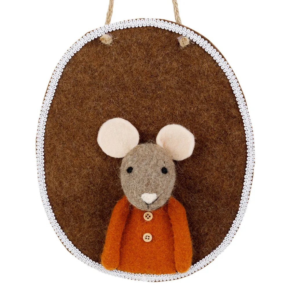 Déco murale souris en laine brun 21x26cm