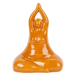 Décoration femme yoga en grès moutarde h21cm