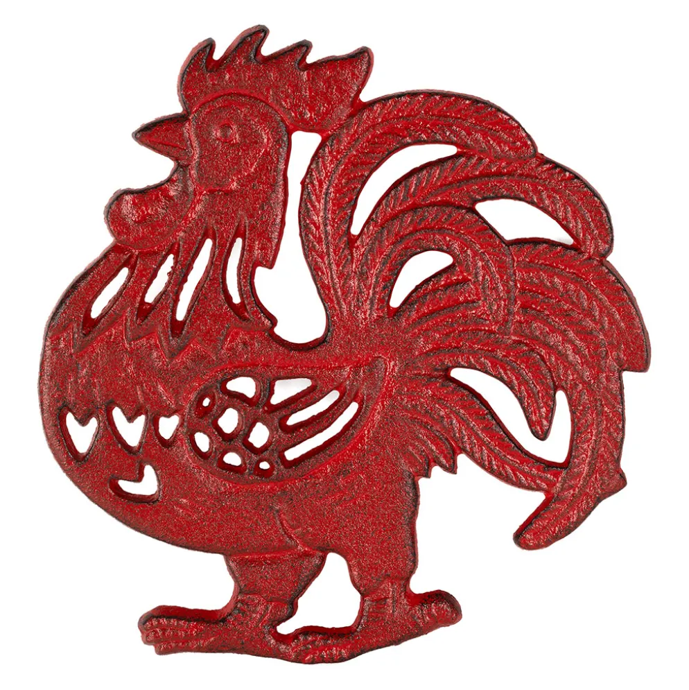 Dessous de plat coq en fonte rouge - Basse-Cour