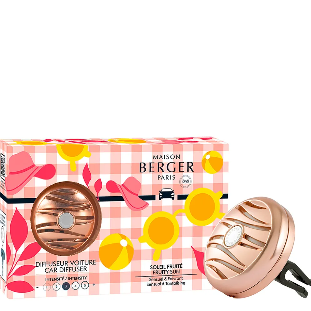 Diffuseur pour voiture en métal rose parfumé soleil fruité - Estival