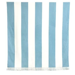 Drap de plage en coton rayé bleu ciel et blanc 90x170cm - Porto