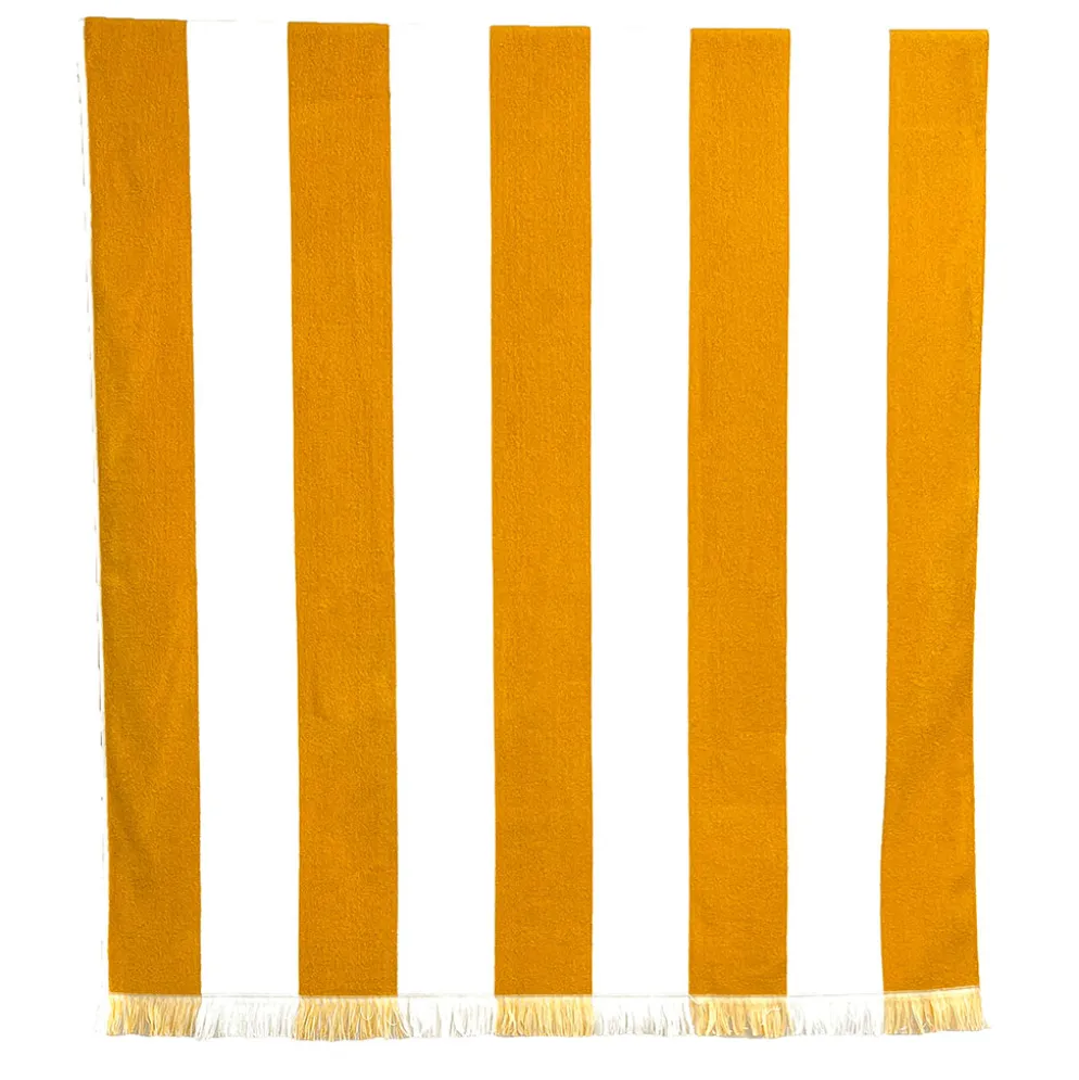 Drap de plage en coton rayé ocre et blanc 90x170cm - Porto