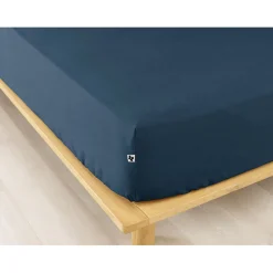 Drap housse en flanelle de coton bleu nuit 140x190cm - Candice