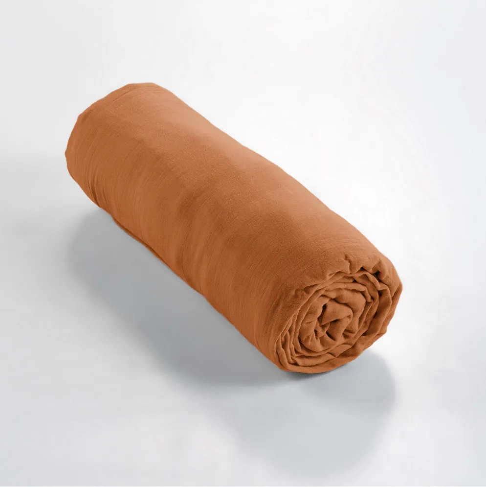 Drap housse en gaze de coton abricot 160x200cm - Gaia