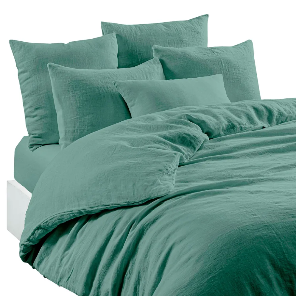 Drap housse en lin et coton celadon 140x200cm - Limy
