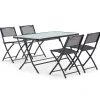 Ensemble table de jardin et 4 chaises pliantes en acier noir et verre trempé 130x80cm - Bravi