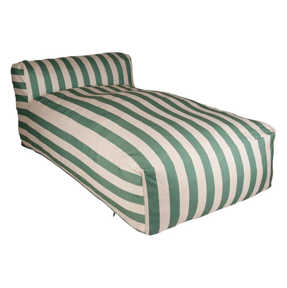 Fauteuil chaise longue de jardin en tissu rayé sauge et écru 190xh63cm - Sola