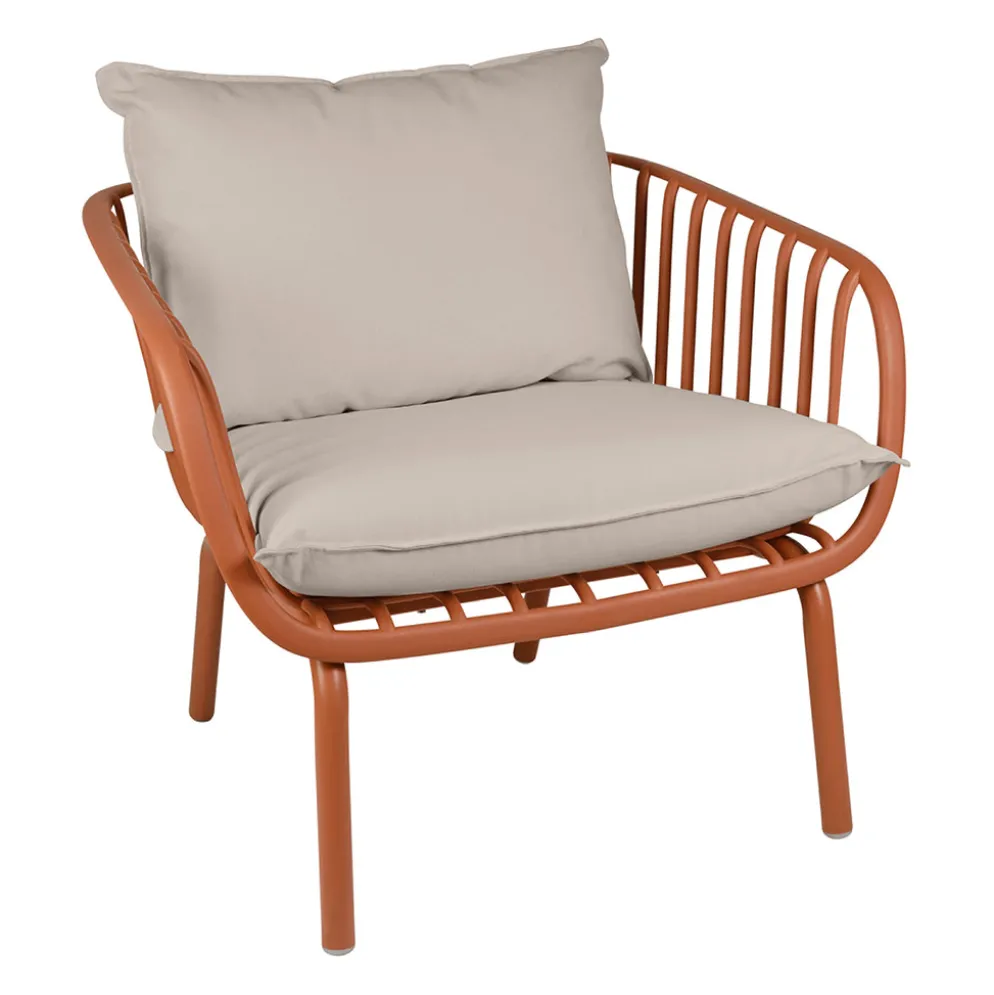 Fauteuil de jardin terracotta avec coussin beige - Lumi