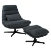 Fauteuil et repose pieds en fer et tissu bleu - Lery