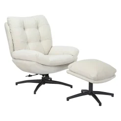 Fauteuil pivotant avec repose pieds en tissu ivoire - Carles