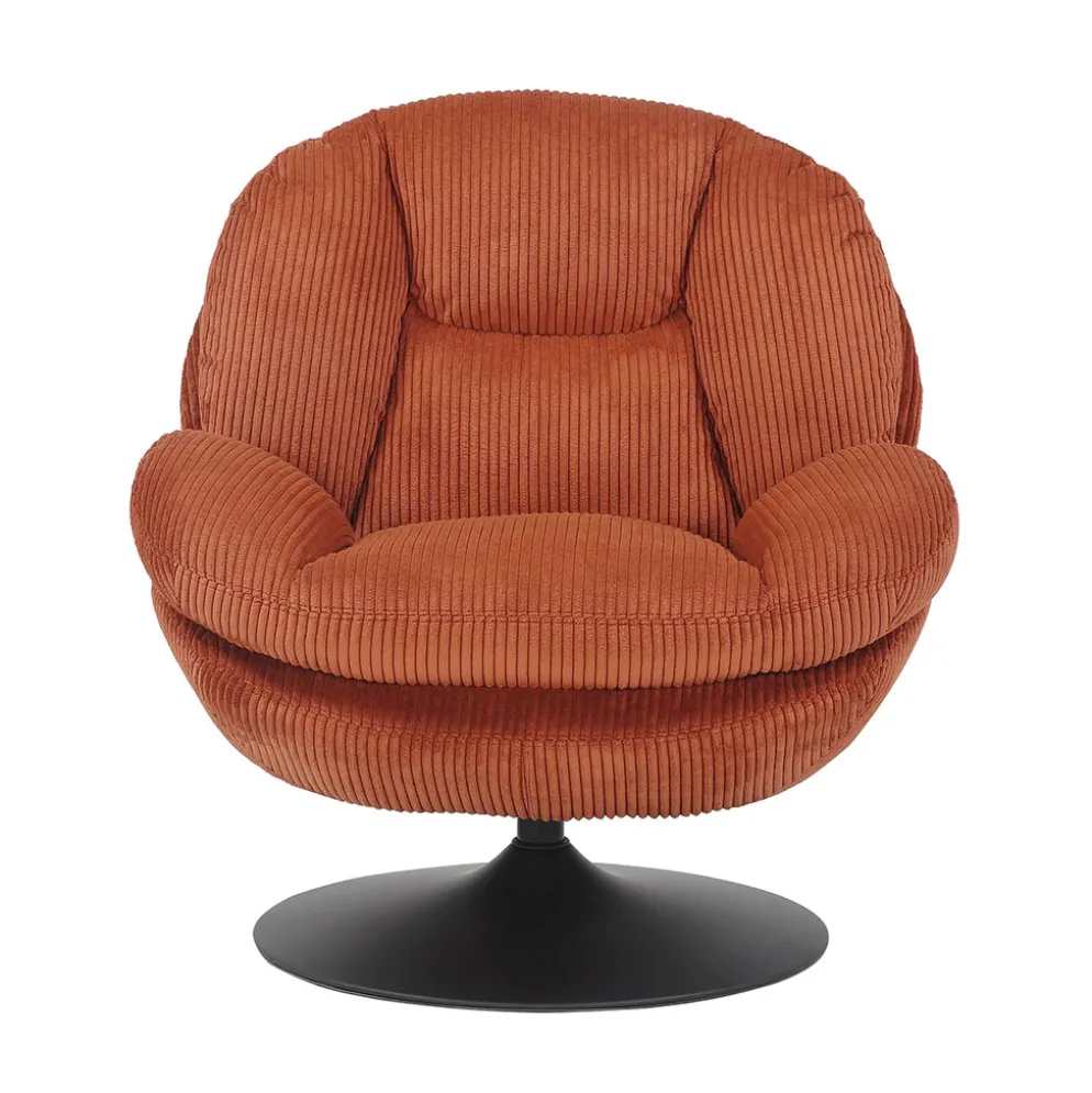 Fauteuil pivotant en velours côtelé terracotta - Topi