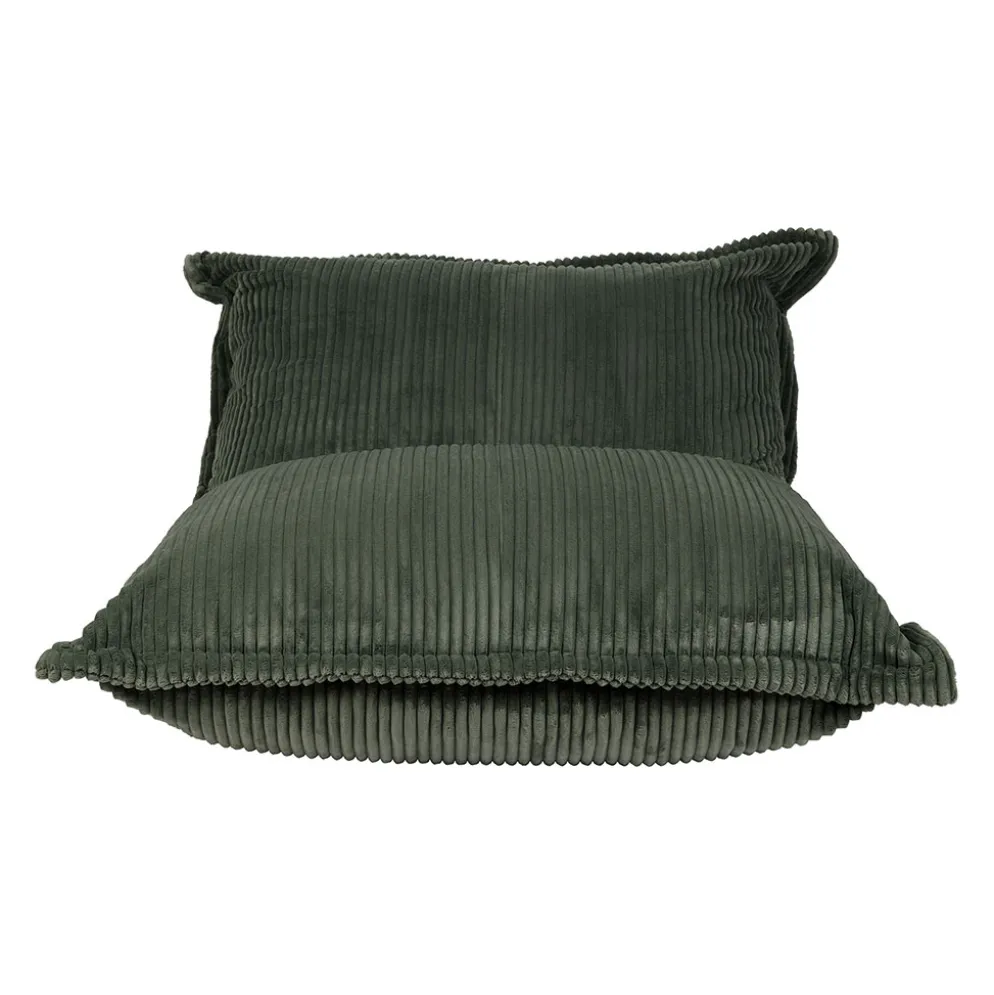 Fauteuil pouf en velours côtelé vert - Sola