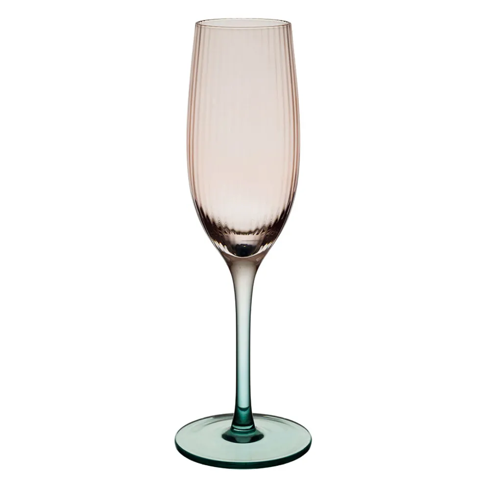 Flûte à champagne en verre strié rose et sauge 25cl - Adria