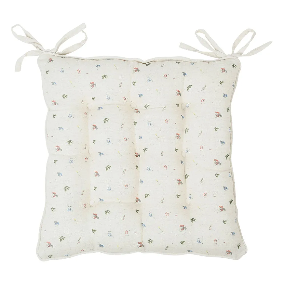 Galette chaise carrée p'tite fleur naturel 40x40cm en coton