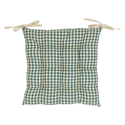 Galette de chaise à carreaux en coton bleu antique 40x40cm