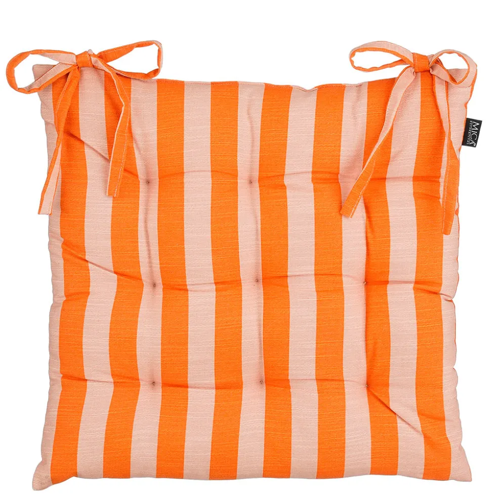 Galette de chaise en coton rayée orange et écru 46x46cm - Kim
