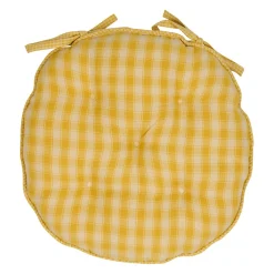 Galette de chaise ronde à carreaux en coton jaune d40cm - Campagne