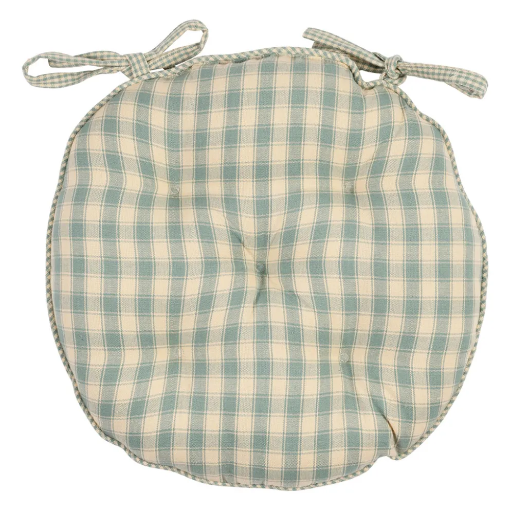 Galette de chaise ronde en coton vichy sauge d40cm - Campagne