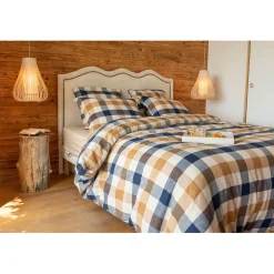 Housse de couette en flanelle de coton à carreaux 260x240cm - Basile