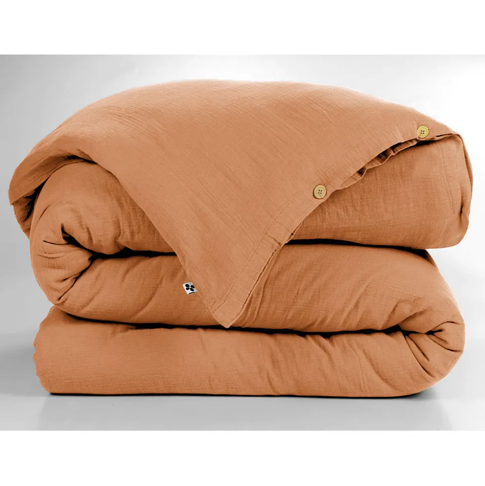 Housse de couette en gaze de coton abricot 260x240cm - Gaia