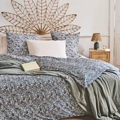 Housse de couette 240x220 cm et 2 taies d'oreiller 60x60cm en coton imprimé fleurs - Malia
