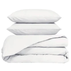 Housse de couette 240x220cm et 2 taies d'oreiller 63x63cm en percale de coton blanc - Venezia