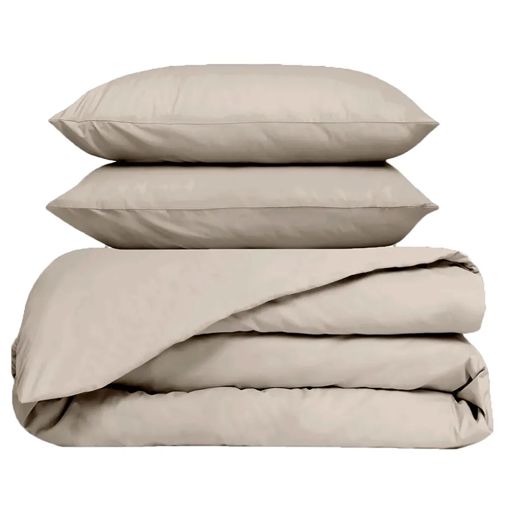 Housse de couette 240x220cm et 2 taies d'oreiller 63x63cm en percale de coton beige - Venezia