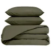 Housse de couette 240x220cm et 2 taies d'oreiller 63x63cm en percale de coton kaki - Venezia