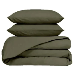 Housse de couette 240x220cm et 2 taies d'oreiller 63x63cm en percale de coton kaki - Venezia