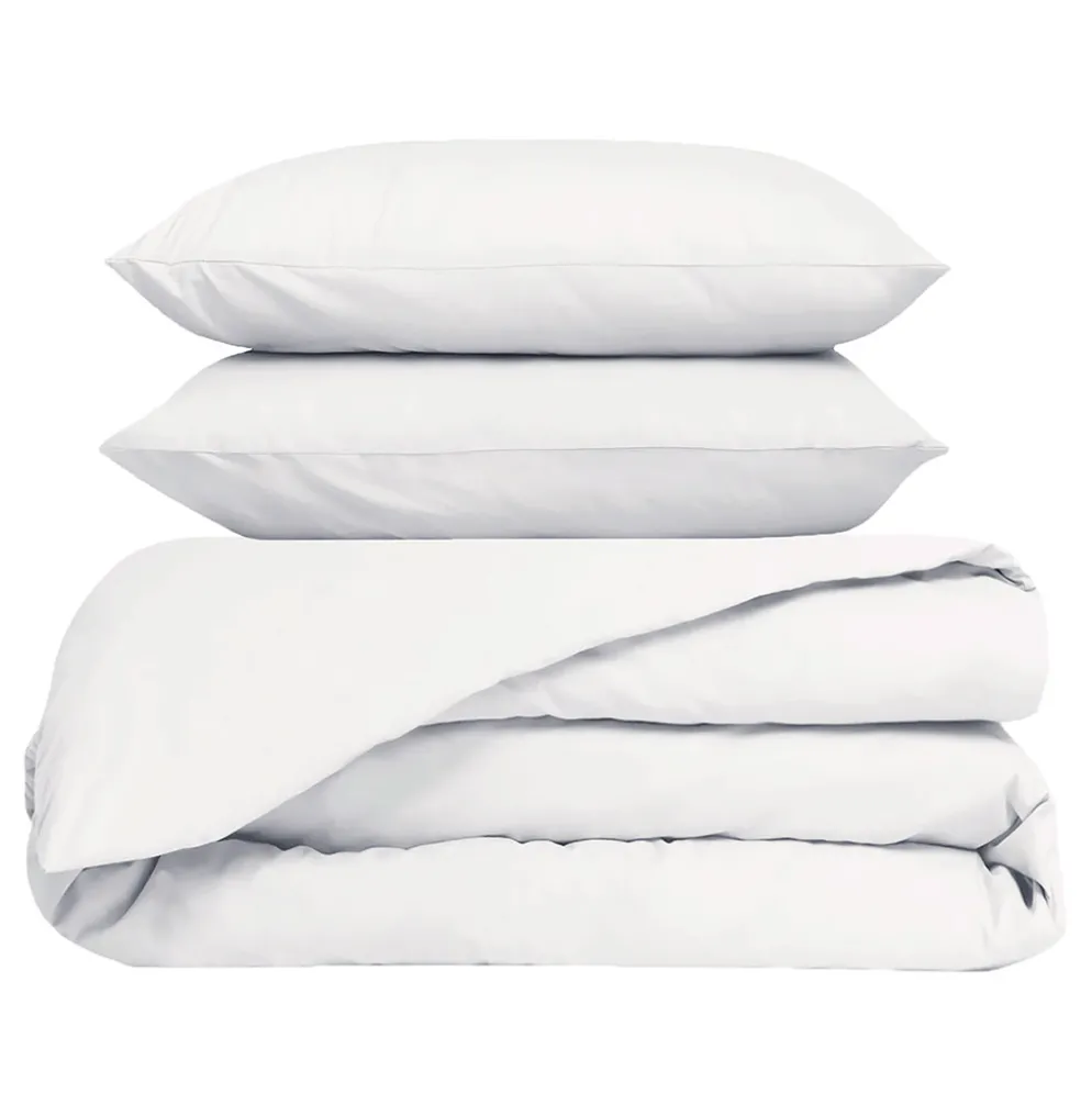 Housse de couette 260x240cm et 2 taies d'oreiller 63x63cm en percale de coton blanc - Venezia