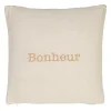 Housse de coussin bonheur en gaze de coton écru 45x45cm