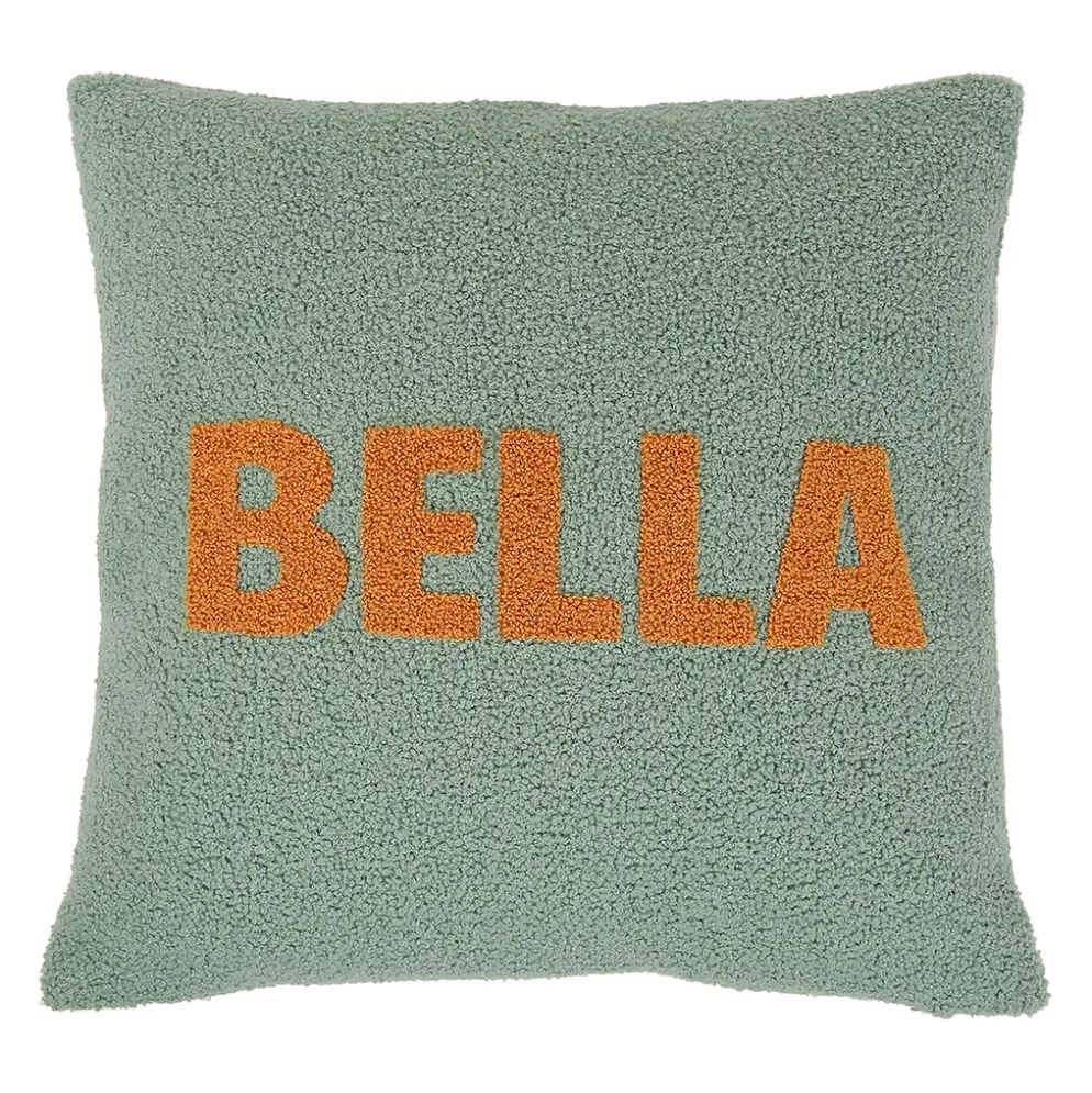 Housse de coussin bouclette "Bella" vert et camel 45x45cm - Funky