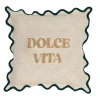 Housse de coussin brodée dolce vita en coton beige et émeraude 45x45cm - Lumi