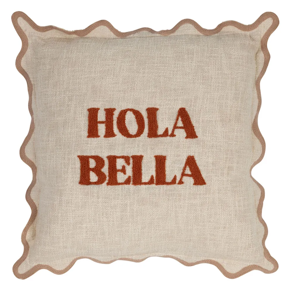 Housse de coussin brodée hola Bella en coton terracotta 45x45cm - Lumi