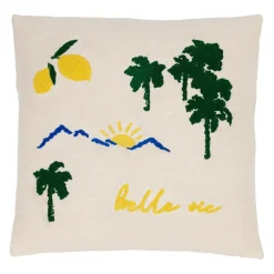 Housse de coussin en coton écru jaune et vert 45x45cm - Medi