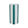 Lampe cylindre en porcelaine rayée émeraude et blanc h24cm E14 - Alaria