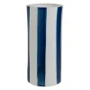 Lampe cylindre en porcelaine rayée indigo et blanc h28cm E14 - Alaria