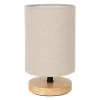 Lampe en bois d'hévéa et coton beige h24cm E14 - Filen