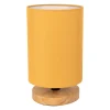 Lampe en bois d'hévéa et coton moutarde h24cm E14 - Filen
