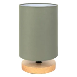 Lampe en bois d'hévéa et coton kaki h24cm E14 - Filen