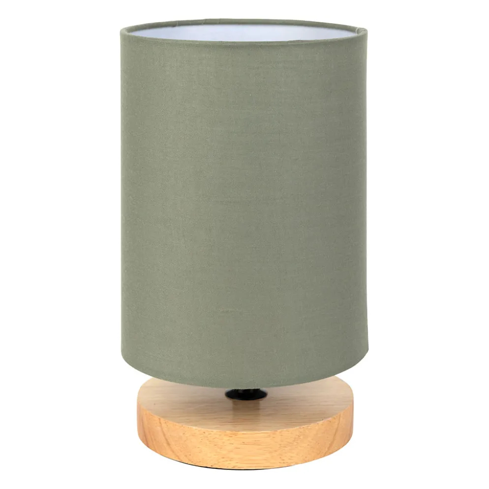 Lampe en bois d'hévéa et coton kaki h24cm E14 - Filen
