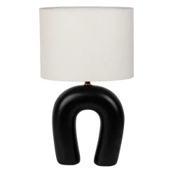 Lampe en coton et céramique noir et écru h45cm E14 - Organic