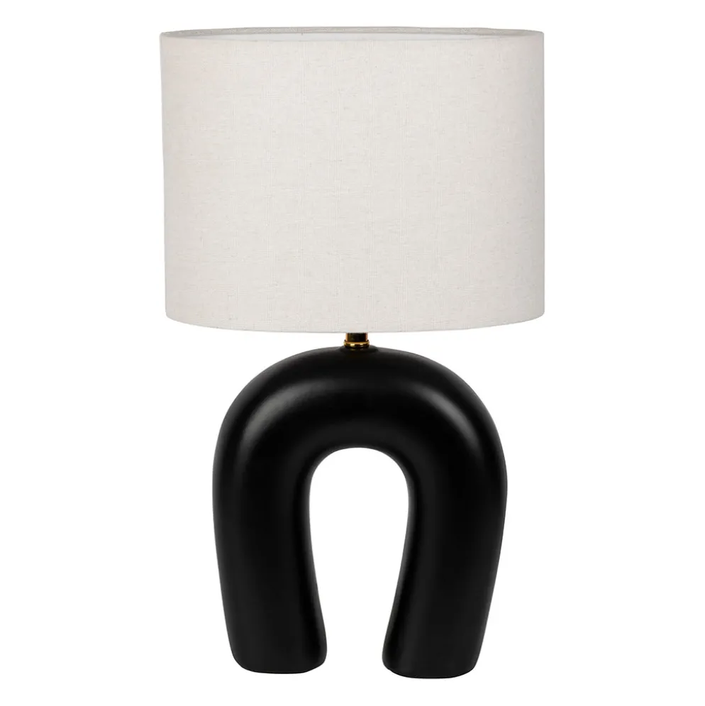 Lampe en coton et céramique noir et écru h45cm E14 - Organic