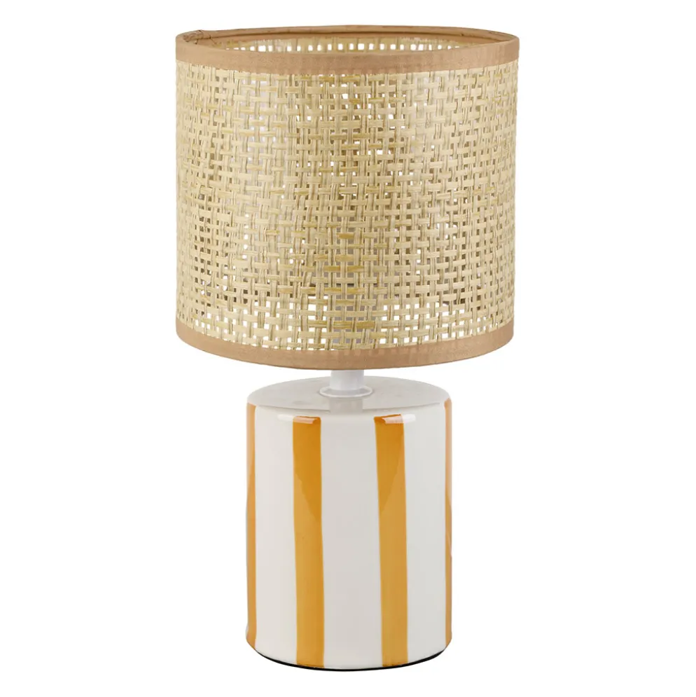Lampe en céramique rayée camel et blanc H27cm E14 - Medi
